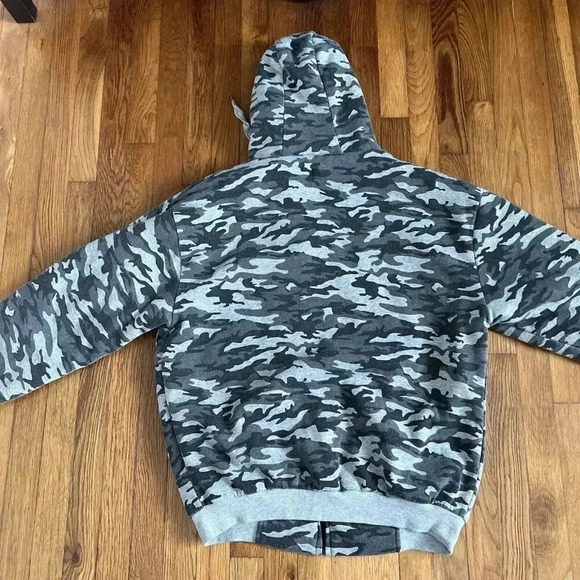 BIG BALL SPORTS Men's Green Sherpa Lined Camo Full Zipper Hooded Jacket Size L - Picture 7 of 7